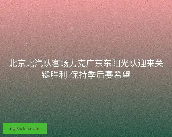 北京北汽队客场力克广东东阳光队迎来关键胜利 保持季后赛希望