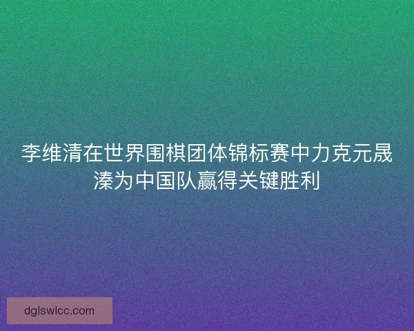 李维清在世界围棋团体锦标赛中力克元晟溱为中国队赢得关键胜利