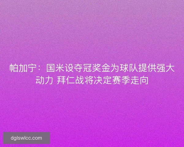 帕加宁：国米设夺冠奖金为球队提供强大动力 拜仁战将决定赛季走向